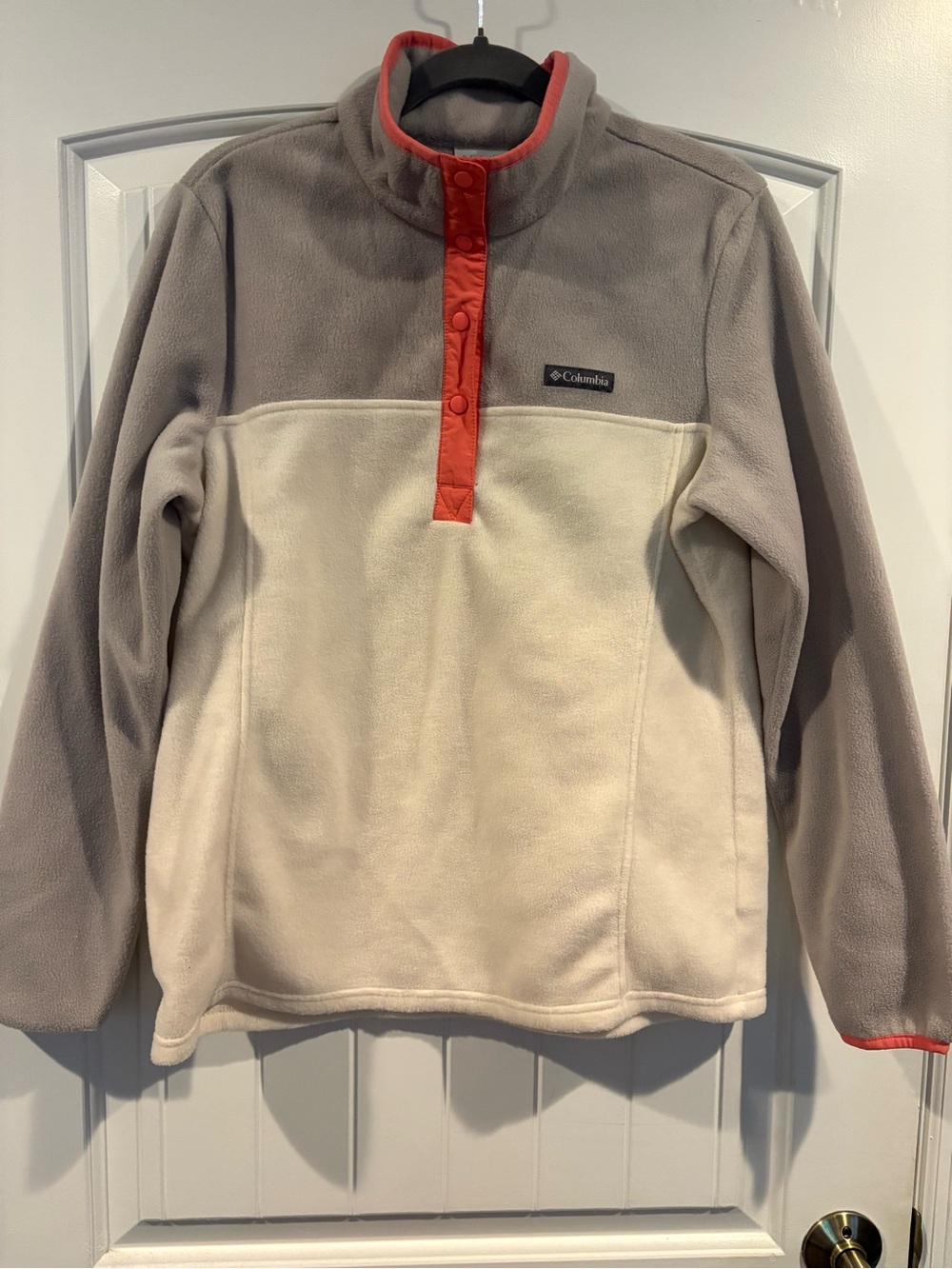 Columbia Women's Two-Tone Fleece Snap Pullover - Gray/Cream with Coral Trim